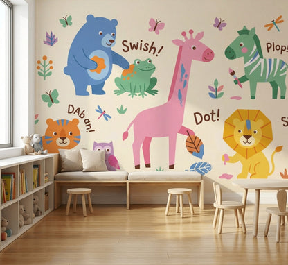 Sevimli Safari Hayvanlı Poster Duvar Kağıdı Renkli Çocuk Odası