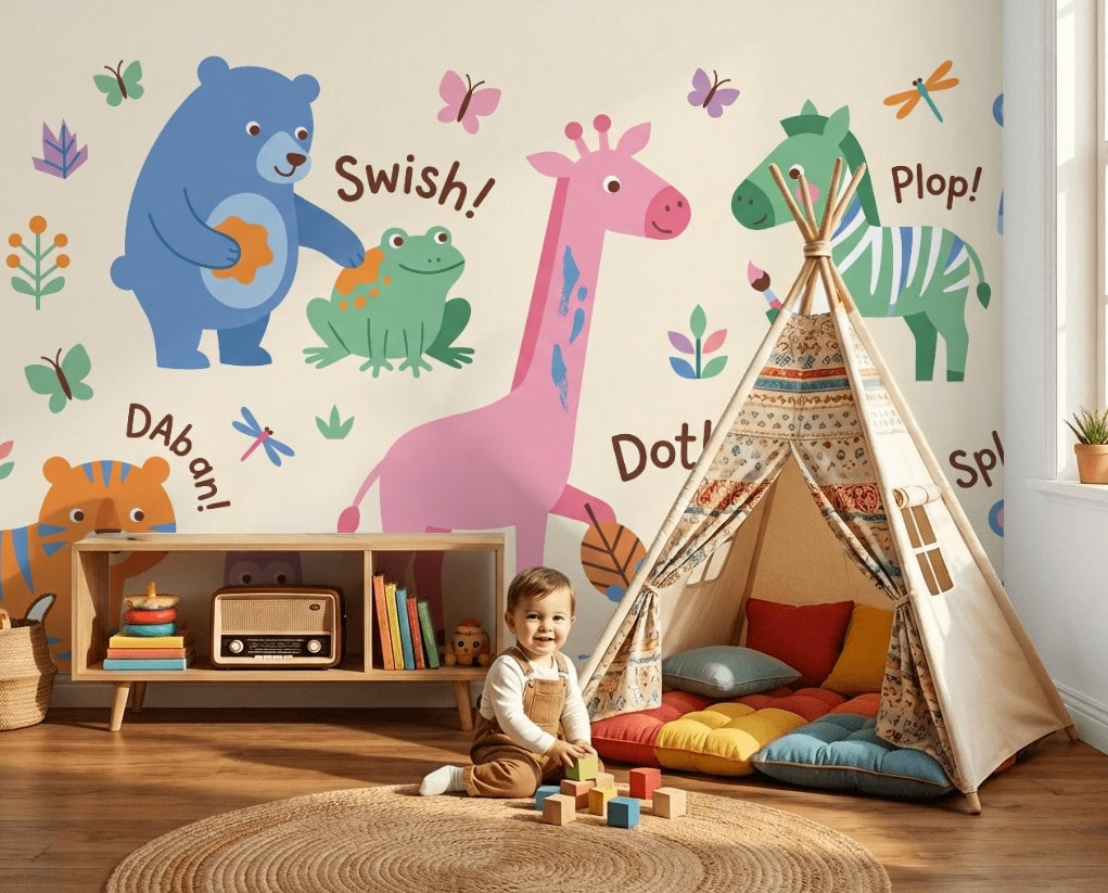 Sevimli Safari Hayvanlı Poster Duvar Kağıdı Renkli Çocuk Odası