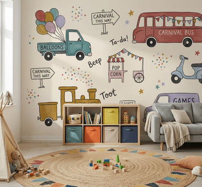 Karnaval Araçlı Poster Duvar Kağıdı Çocuk Odası Renkli