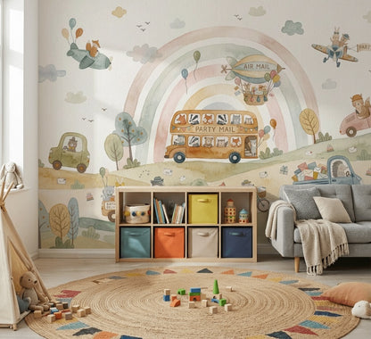 Gökkuşağı ve Uçaklı Poster Duvar Kağıdı Çocuk Odası