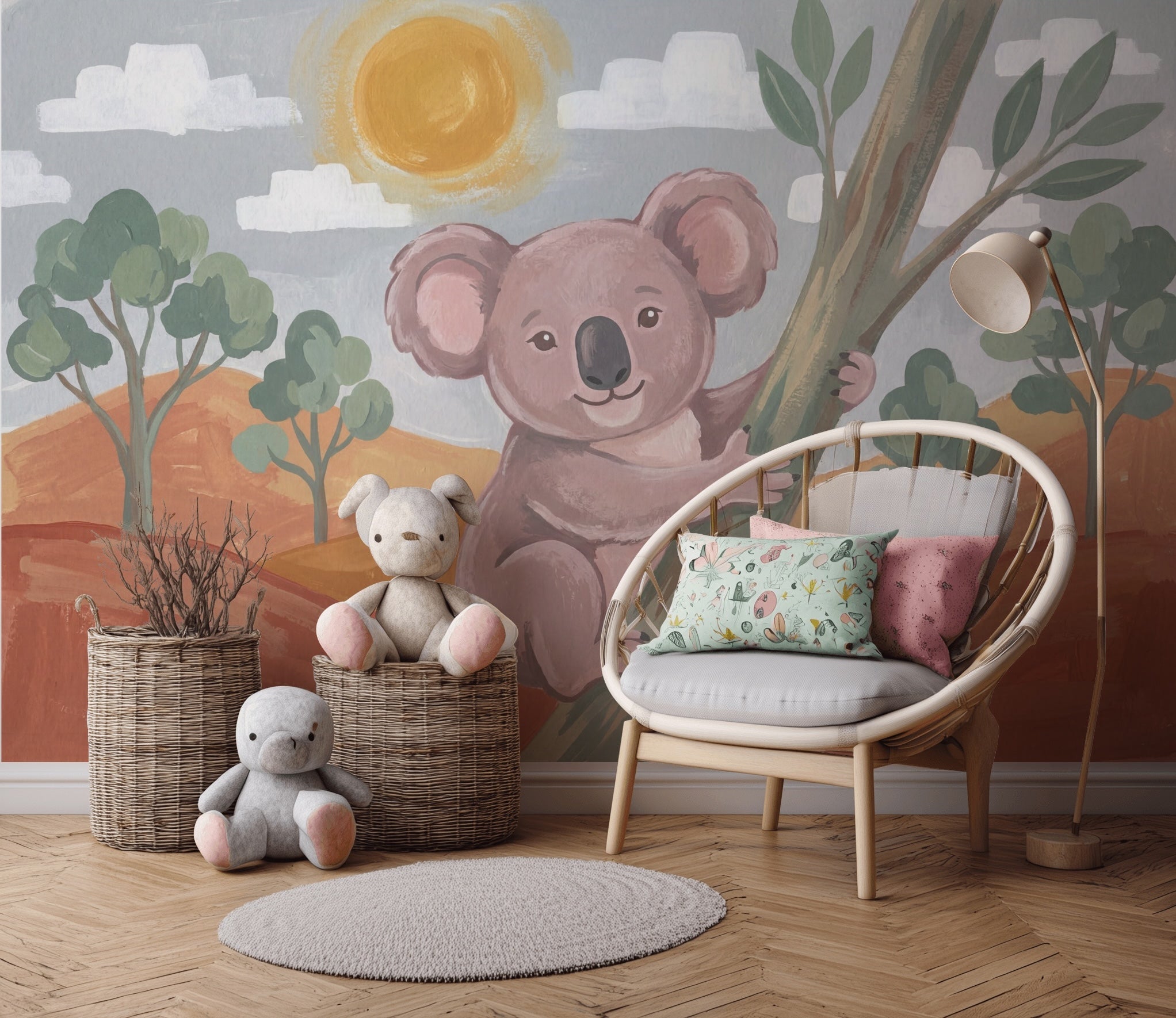 Koala Figürlü Poster Duvar Kağıdı Pastel Çocuk Odası