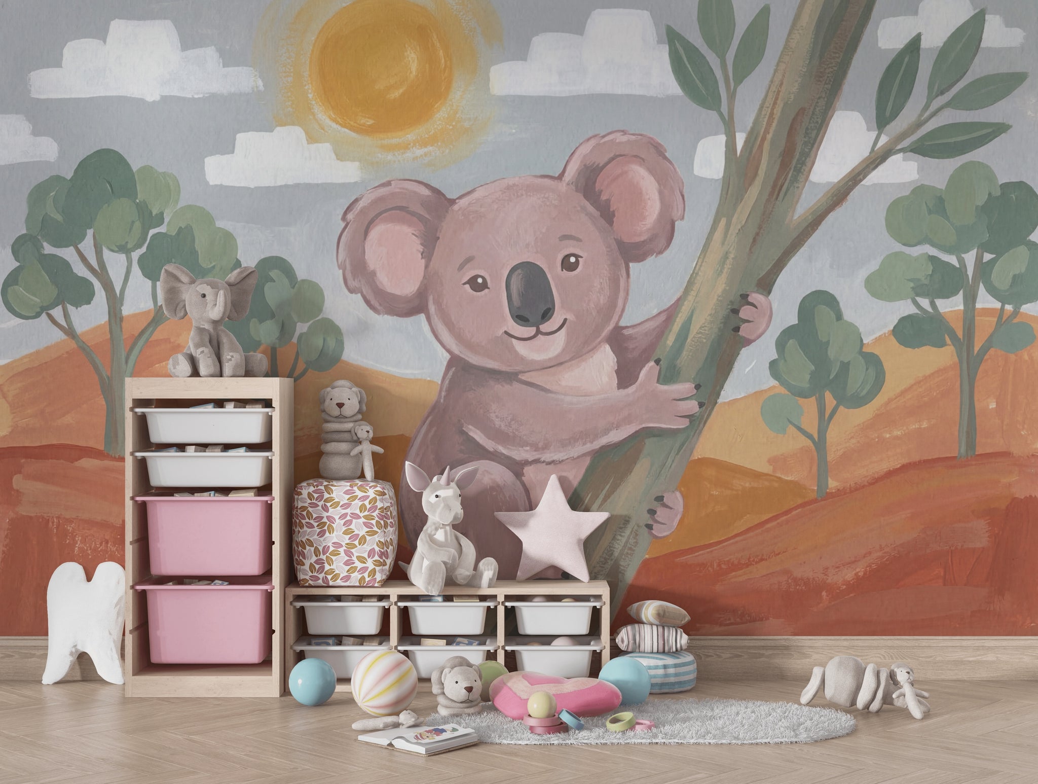 Koala Figürlü Poster Duvar Kağıdı Pastel Çocuk Odası
