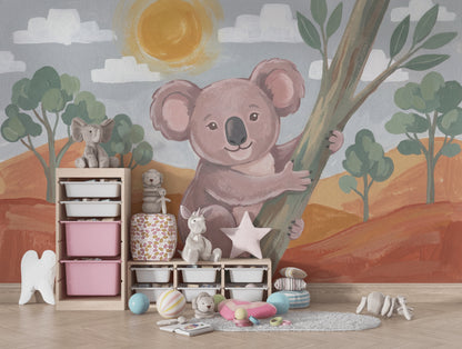 Koala Figürlü Poster Duvar Kağıdı Pastel Çocuk Odası