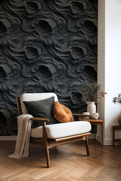 Koyu Taş Görünümlü Duvar Kağıdı Modern Soyut Desenli