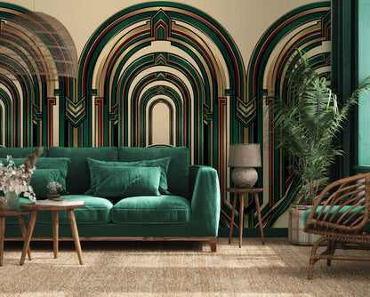 Art Deco Kemerli Poster Duvar Kağıdı Zümrüt Yeşil Salon