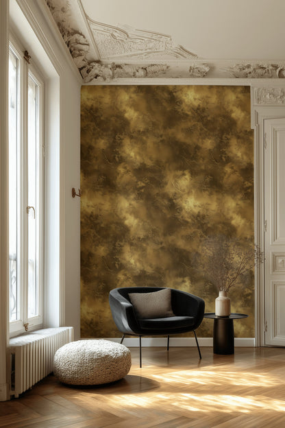 Altın Kahverengi Bulut Desenli Duvar Kağıdı Modern Salon