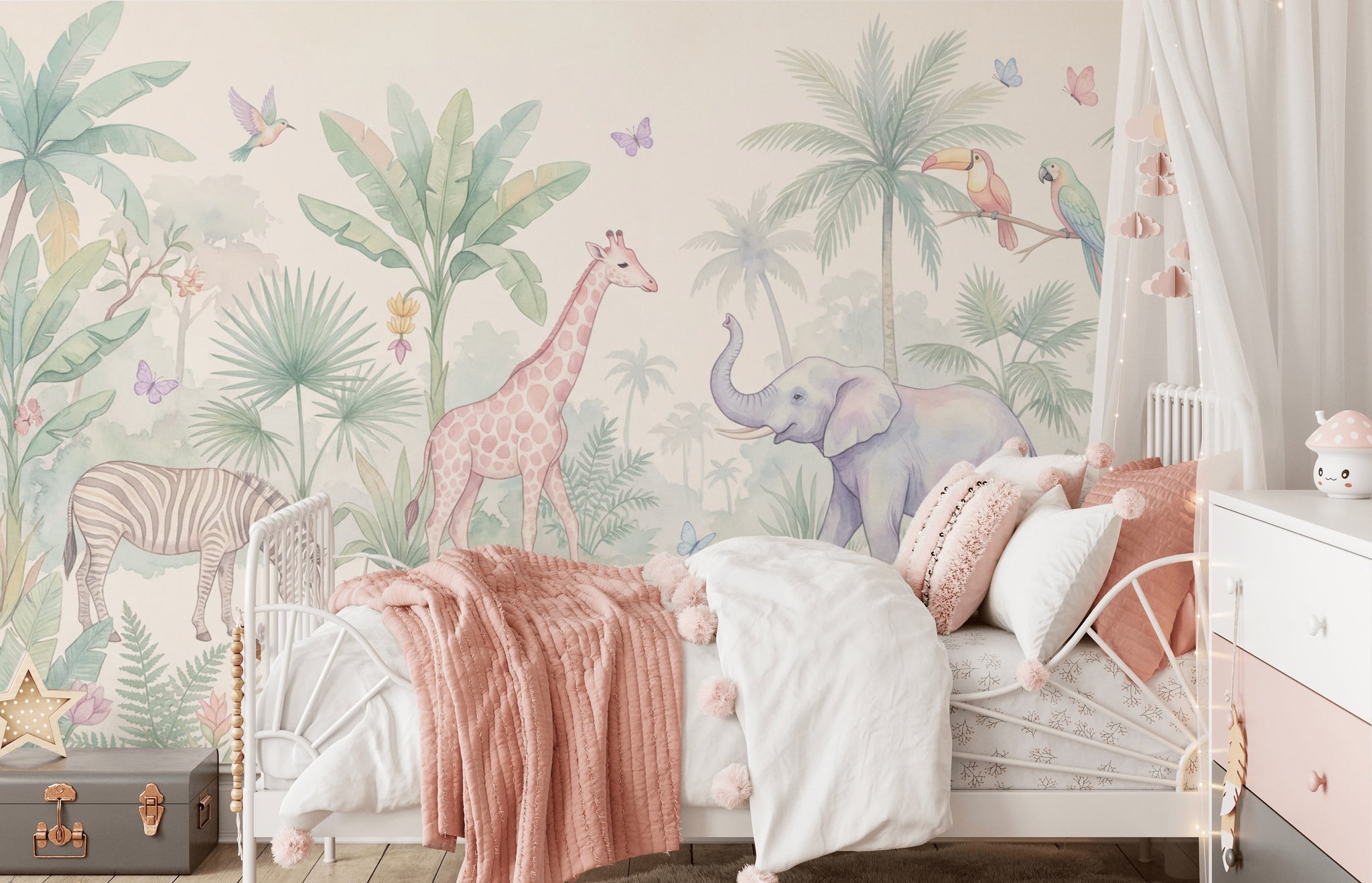 Safari Hayvanlı Poster Duvar Kağıdı Pastel Çocuk Odası Orman