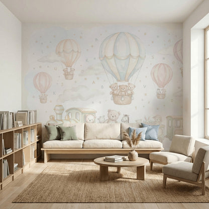 Balon ve Trenli Poster Duvar Kağıdı Pastel Çocuk Odası