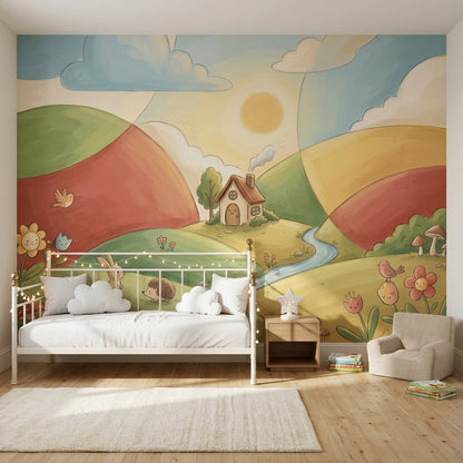 Masalsı Tepe Manzaralı Poster Duvar Kağıdı Çocuk Odası Pastel