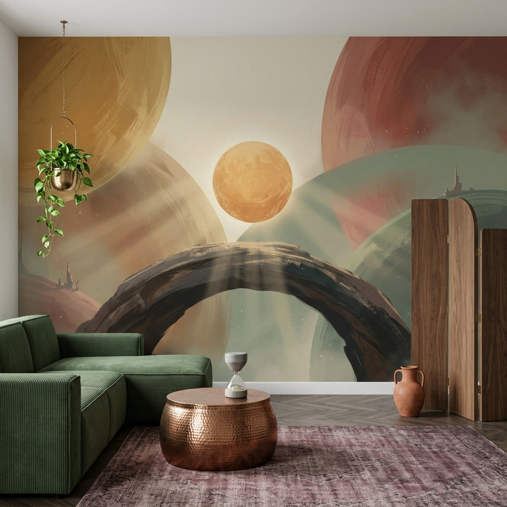 Soyut Gezegenli Poster Duvar Kağıdı Pastel Renkli Salon Duvarı