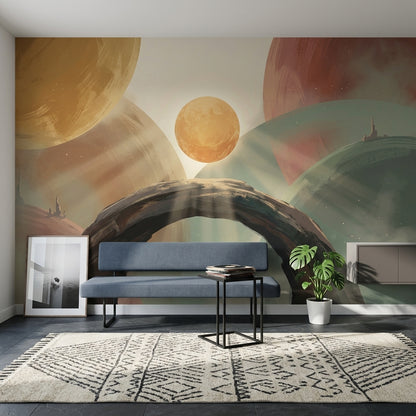 Soyut Gezegenli Poster Duvar Kağıdı Pastel Renkli Salon Duvarı
