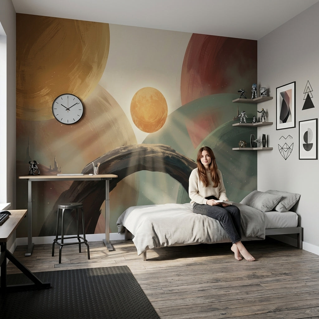 Soyut Gezegenli Poster Duvar Kağıdı Pastel Renkli Salon Duvarı