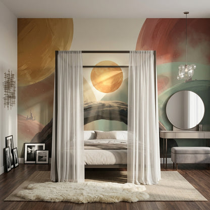 Soyut Gezegenli Poster Duvar Kağıdı Pastel Renkli Salon Duvarı