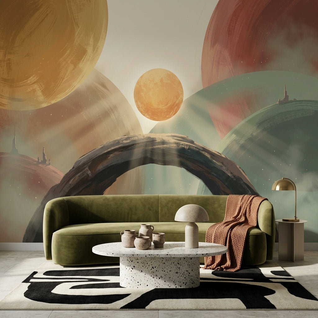 Soyut Gezegenli Poster Duvar Kağıdı Pastel Renkli Salon Duvarı