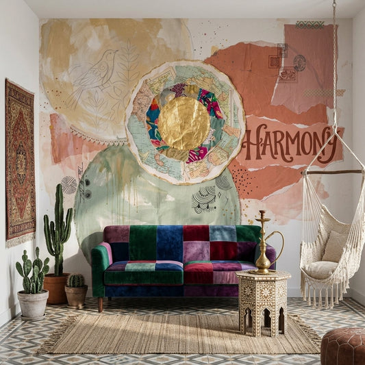 Soyut Kolaj Poster Duvar Kağıdı Bohem Pastel Salon Dekoru