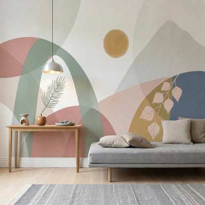 Pastel Soyut Geometrik Poster Duvar Kağıdı Bej Salon Duvarı