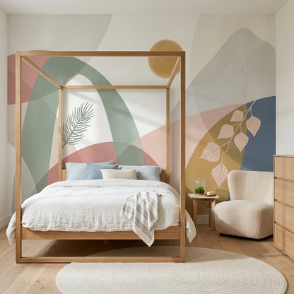 Pastel Soyut Geometrik Poster Duvar Kağıdı Bej Salon Duvarı