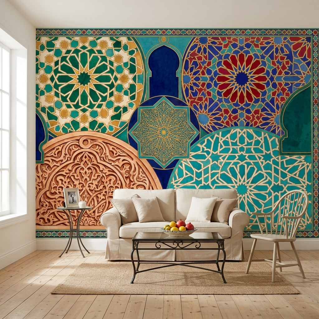 Osmanlı Çini Desenli Poster Duvar Kağıdı Turkuaz Lacivert Salon