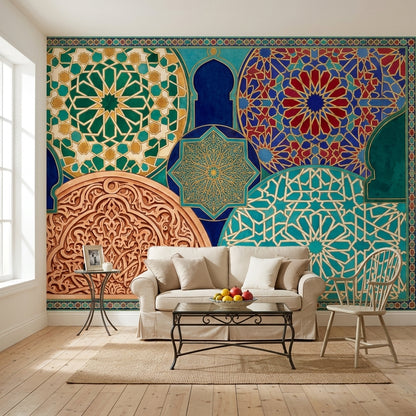 Osmanlı Çini Desenli Poster Duvar Kağıdı Turkuaz Lacivert Salon