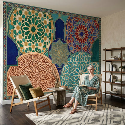Osmanlı Çini Desenli Poster Duvar Kağıdı Turkuaz Lacivert Salon