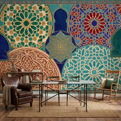 Osmanlı Çini Desenli Poster Duvar Kağıdı Turkuaz Lacivert Salon