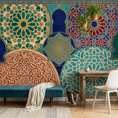 Osmanlı Çini Desenli Poster Duvar Kağıdı Turkuaz Lacivert Salon