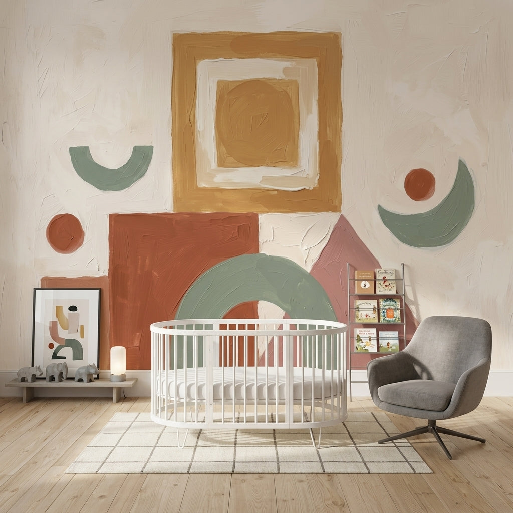 Soyut Geometrik Poster Duvar Kağıdı Terra ve Yeşil Bebek Odası