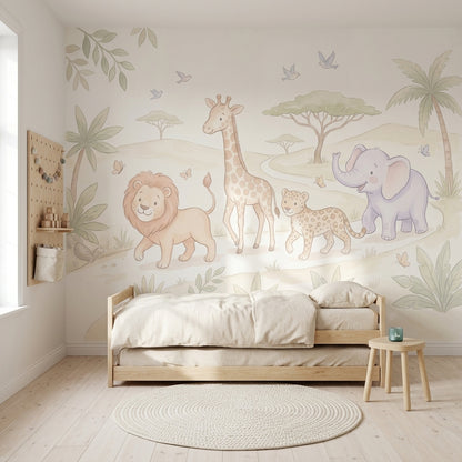 Safari Hayvanlı Poster Duvar Kağıdı Pastel Çocuk Odası Duvarı