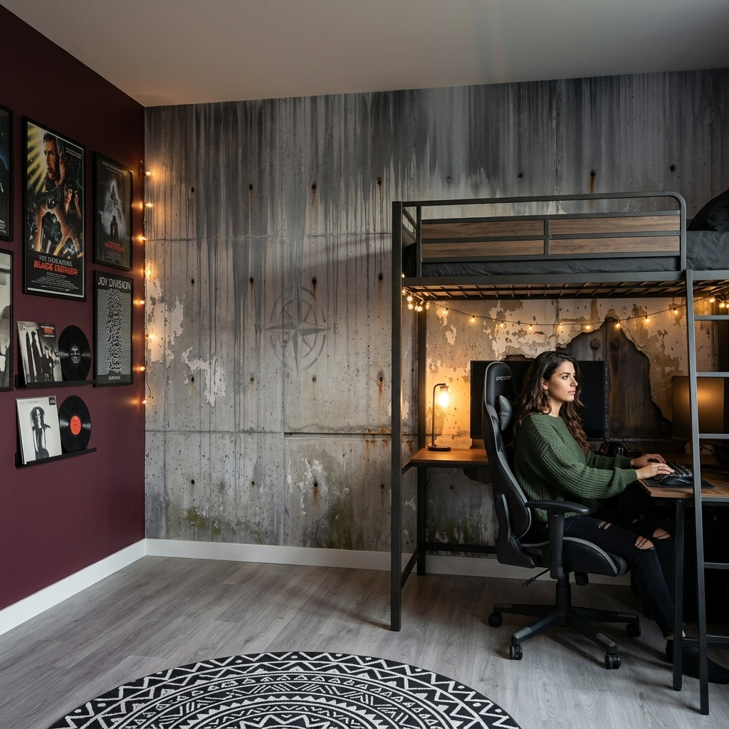 Endüstriyel Paslı Beton Görünümlü Poster Duvar Kağıdı Salon