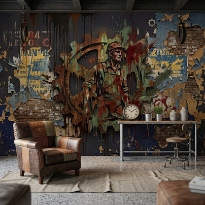 Endüstriyel Grafiti Poster Duvar Kağıdı Koyu Duvar Sanatı