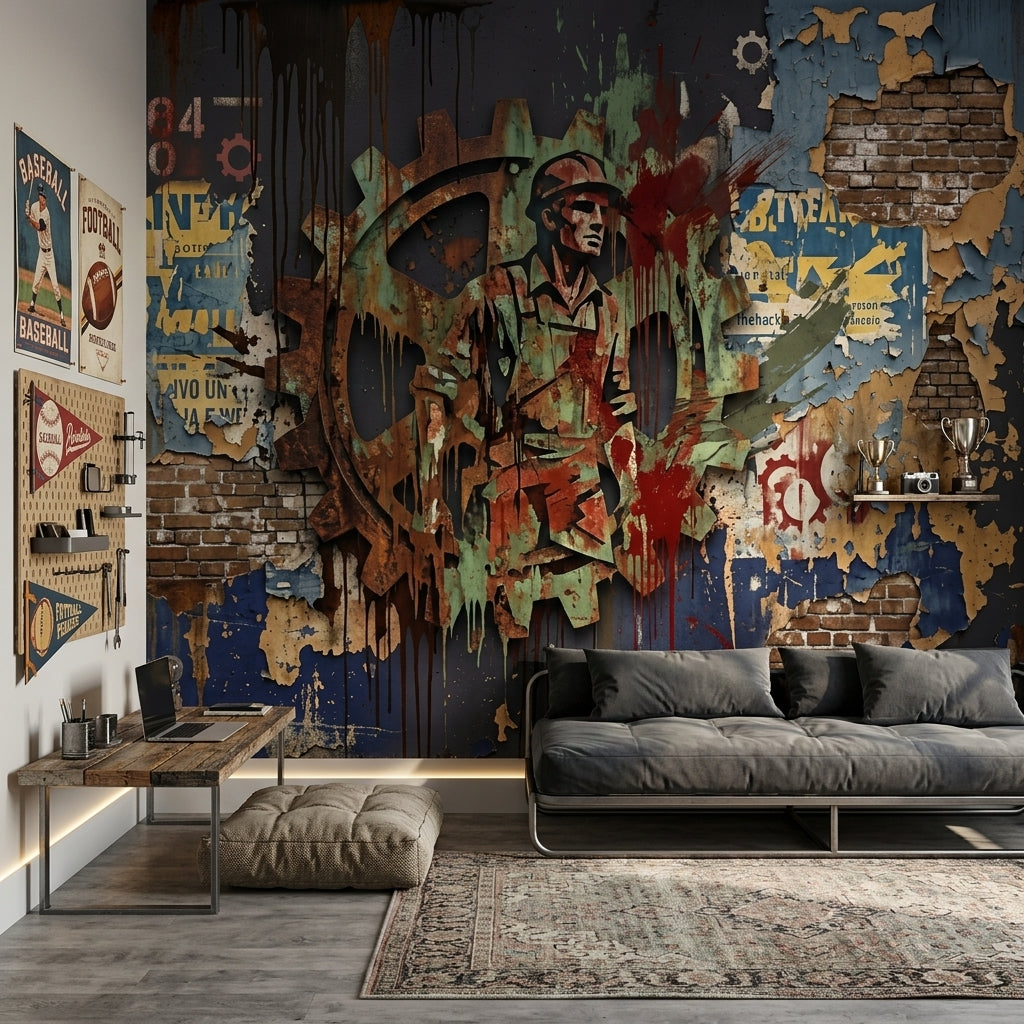 Endüstriyel Grafiti Poster Duvar Kağıdı Koyu Duvar Sanatı