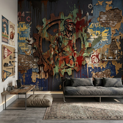 Endüstriyel Grafiti Poster Duvar Kağıdı Koyu Duvar Sanatı