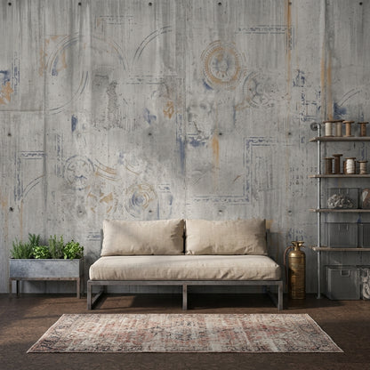 Beton Görünümlü Soyut Poster Duvar Kağıdı Gri Endüstriyel Salon