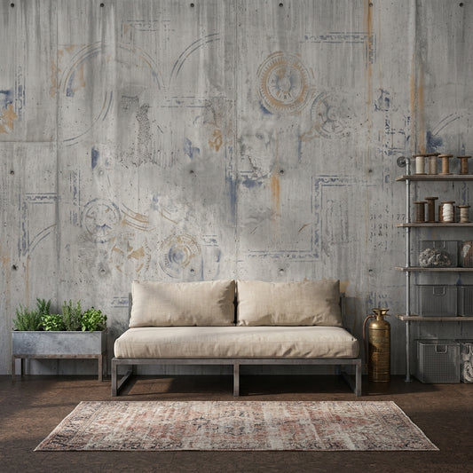Beton Görünümlü Soyut Poster Duvar Kağıdı Gri Endüstriyel Salon