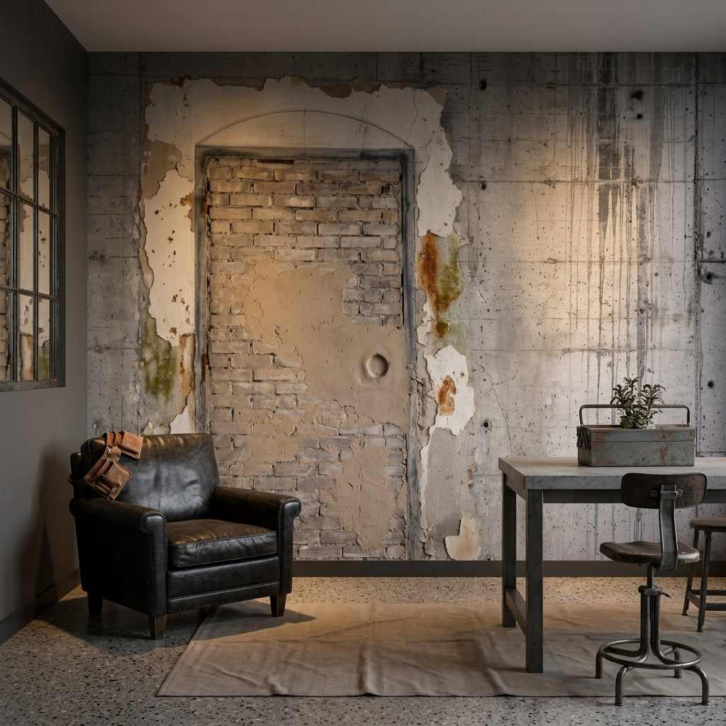 Endüstriyel Beton Duvar Poster Duvar Kağıdı Gri Loft Salon