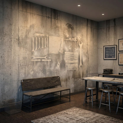 Endüstriyel Atölye Temalı Poster Duvar Kağıdı Beton Gri Tasarım