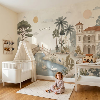 Doğa Manzaralı Poster Duvar Kağıdı Pastel Çocuk Odası Desenli