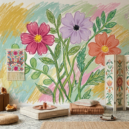 Pastel Çiçek Desenli Poster Duvar Kağıdı Çocuk Odası