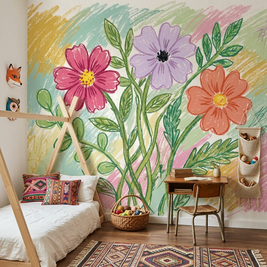 Pastel Çiçek Desenli Poster Duvar Kağıdı Çocuk Odası