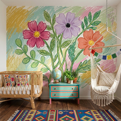 Pastel Çiçek Desenli Poster Duvar Kağıdı Çocuk Odası
