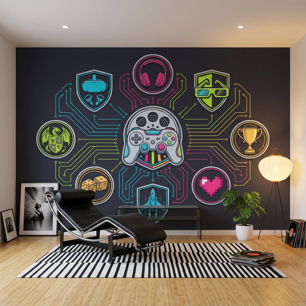Neon Oyun Temalı Poster Duvar Kağıdı Siyah Genç Odası