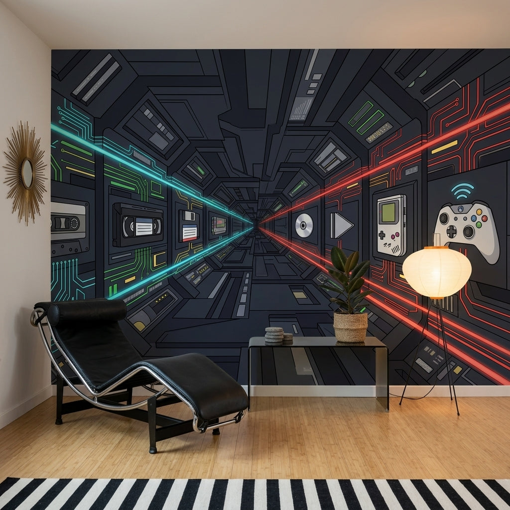 Bilim Kurgu Koridoru Poster Duvar Kağıdı Siyah Neon Genç Odası