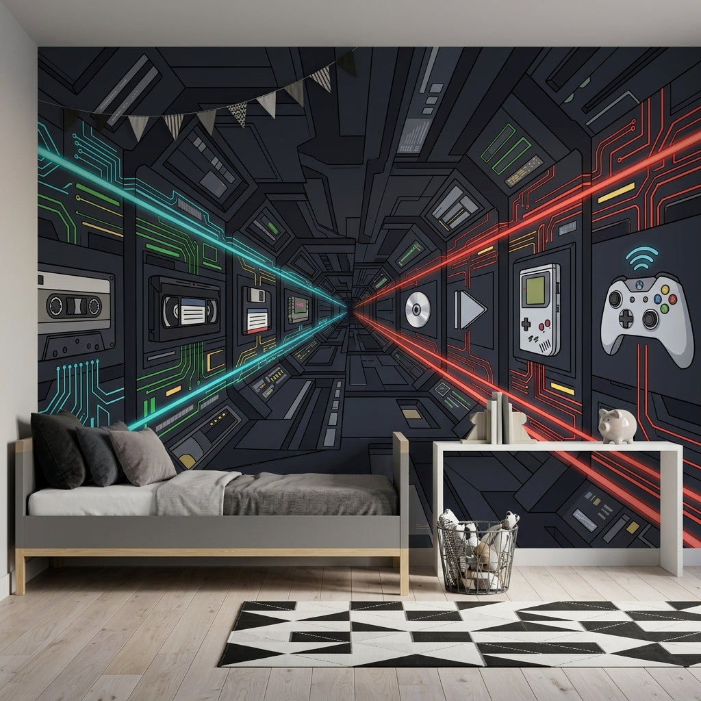 Bilim Kurgu Koridoru Poster Duvar Kağıdı Siyah Neon Genç Odası