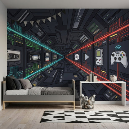 Bilim Kurgu Koridoru Poster Duvar Kağıdı Siyah Neon Genç Odası