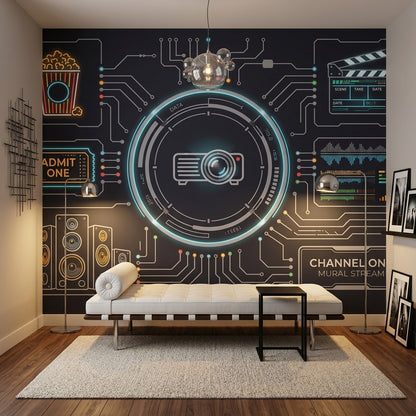 Sinema ve Teknoloji Poster Duvar Kağıdı Neon Devre Desenli
