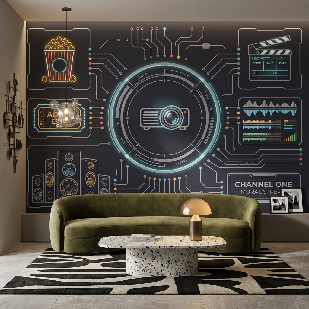 Sinema ve Teknoloji Poster Duvar Kağıdı Neon Devre Desenli