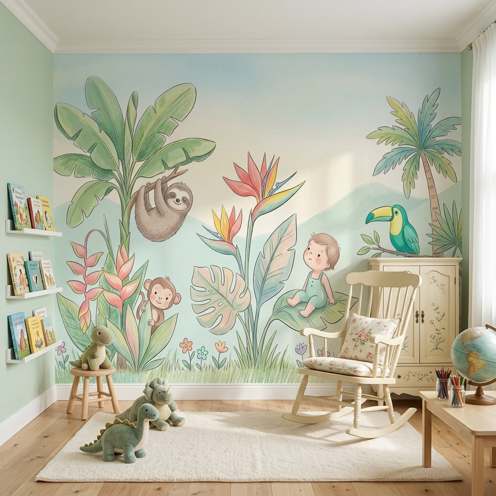 Sevimli Safari Poster Duvar Kağıdı Pastel Çocuk Odası Duvar Dekoru