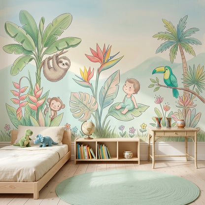 Sevimli Safari Poster Duvar Kağıdı Pastel Çocuk Odası Duvar Dekoru