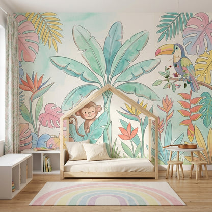 Sevimli Safari Hayvanlı Poster Duvar Kağıdı Pastel Çocuk Odası