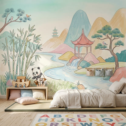Pandalı Asya Manzarası Poster Duvar Kağıdı Pastel Çocuk Odası